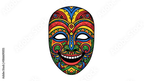 Vibrant Tribal Mask Illustration A Colorful and Decorative Design on White Background