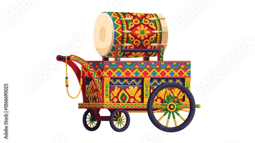 Colorful Cart Carrying a Decorated Drum A Celebration of Culture and Music