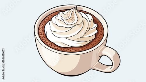 Hot Chocolate with Whipped Cream in Mug - Vector Illustration