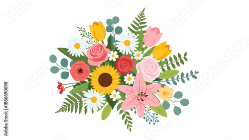 Colorful Floral Bouquet Illustration - Vector Design
