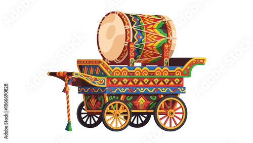 Colorful Festive Cart with a Large Drum An Illustration of Celebration and Tradition