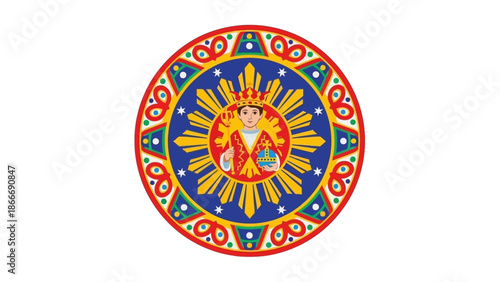 The official emblem of the Santo Niño de Cebu image in circular design with intricate detailing