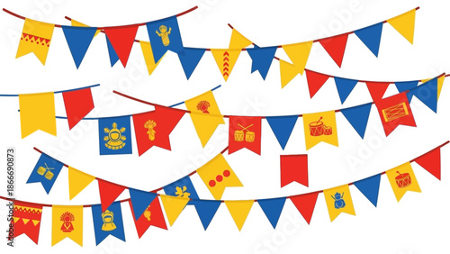 Colorful pennant flags decoration for a festive celebration, adding vibrancy and joy to any event