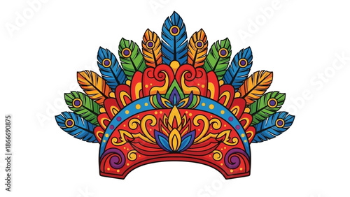 Colorful Feather Headdress Illustration, Artistic Design for Cultural Celebrations and Events
