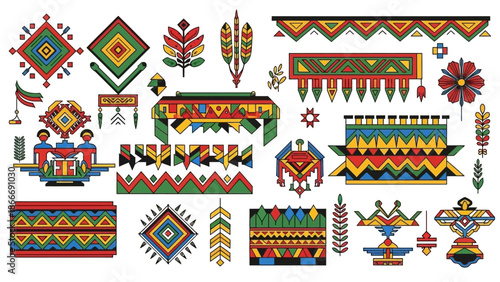 Colorful folk art patterns and decorative designs for various creative projects and cultural themes