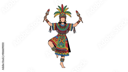 Aztec Dancer Vibrant Illustration of a Traditional Costume and Cultural Celebration