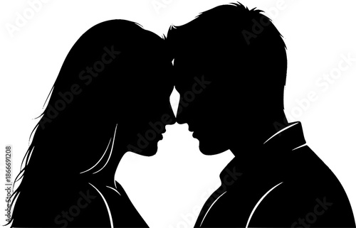 Silhouetted couple in close proximity gazing lovingly at each other intimacy