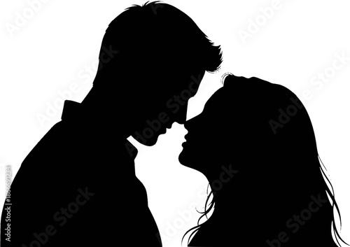 Silhouetted couple in close proximity gazing lovingly at each other intimacy