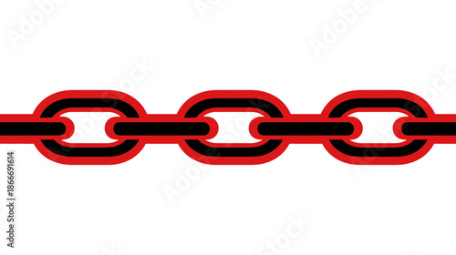 Abstract graphic illustration of a strong red and black chain on a white background, symbolizing connection, unity, and security.