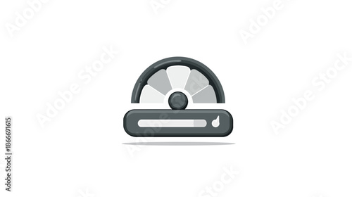 Minimalist low level indicator graphic. Semicircular gauge meter and horizontal slider bar showing minimal progress or status.