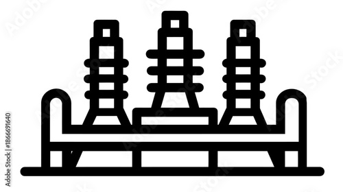 Vector Outline Icon of Electric Power Insulators for Grid Infrastructure, Energy Transmission & Distribution Symbol