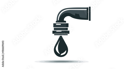 Dripping water tap icon representing waste, leakage, and water conservation concept. Faucet with single drop illustration.
