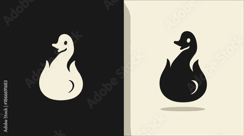 Minimalist creative bird and flame icon design. Abstract stylized duck head combined with fire shape. Modern vector illustration.