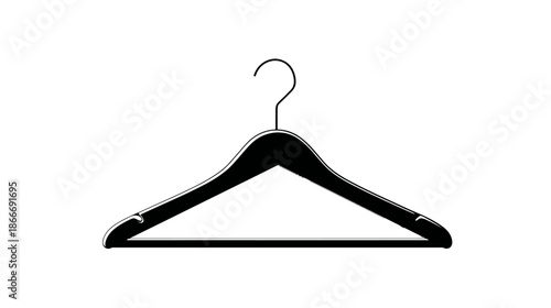 Empty black clothes hanger isolated on pure white background. Modern garment accessory for fashion, retail, storage, and organization.