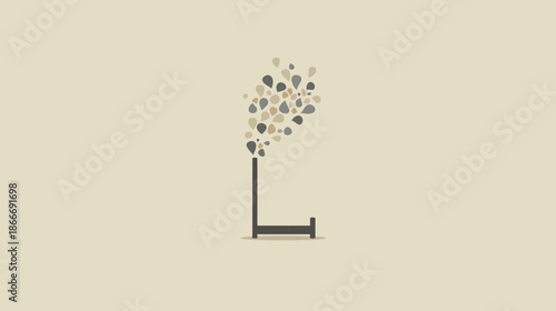 Minimalist flat design illustration of a bed with abstract rising shapes representing dreams, thoughts, rest, or creativity.