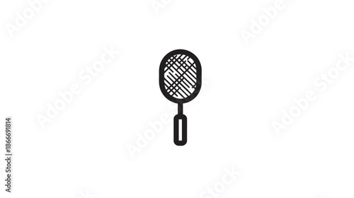 Simple Line Art Badminton Racket Icon, Outline Sport Equipment Illustration for Activity, Game, and Leisure Doodle Design