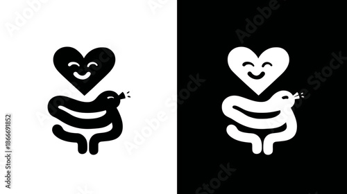 Happy Gut Healthy Heart Icon. Digestive System Care and Wellbeing Illustration. Probiotics, Immunity, and Internal Health Graphic.