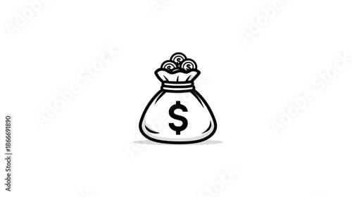 Hand drawn style money bag icon with dollar symbol and coins. Financial savings, wealth, income, and business concept vector illustration.
