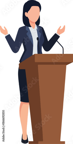 Woman Standing at Podium Giving Speech.