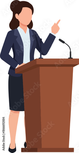 Businesswoman Standing at Podium Giving Speech.