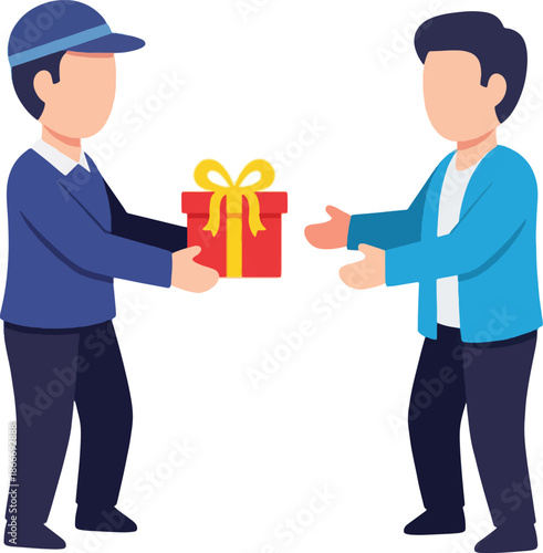 Delivery Man Handing Over Gift Box.