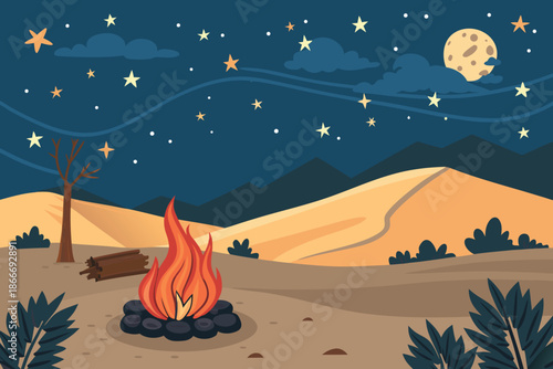 Peaceful Desert Night Campfire