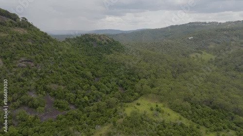 Elevated scenic views of Table Top Mountain and the Bushland Reserve in Toowoomba, Queensland, Australia