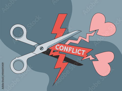 Scissors Cutting Heart with Conflict Banner