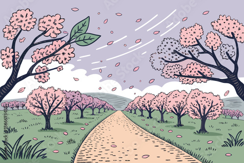 Peaceful Orchard Blossom Path