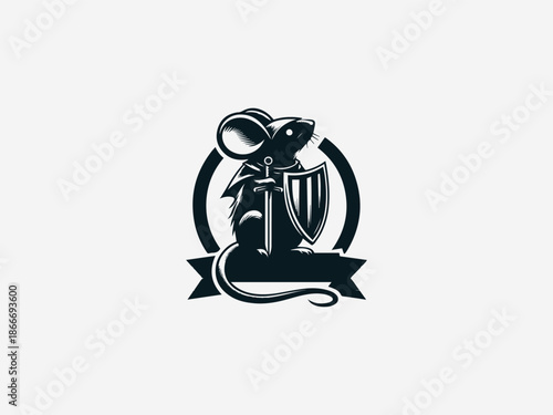 Brave muse knight standing in armor representing courage inspiration and heroic creative spirit in black vector logo illustration