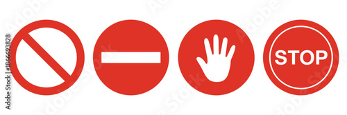 Bold Red Octagon STOP Sign Icon with White Text, Featuring Universal Traffic Safety Symbol Design for Road Signage, Urban Infrastructure, Transportation Graphics, Educational Materials