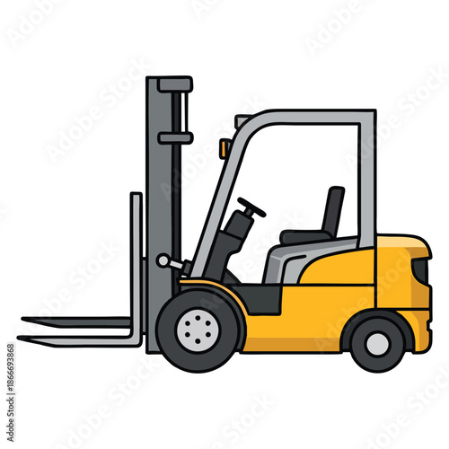 Industrial yellow forklift vehicle for lifting and moving heavy loads