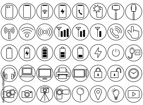 スマートフォンやカメラのデジタルアイコン集