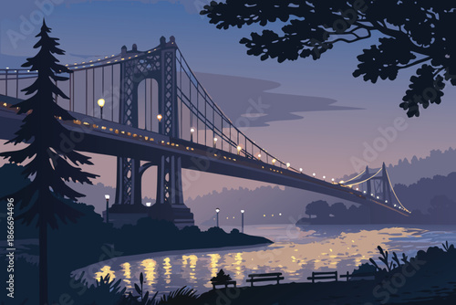 Peaceful River Bridge Night Lights I