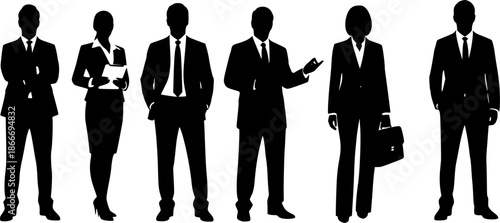 silhouettes of people working group of standing business people vector
