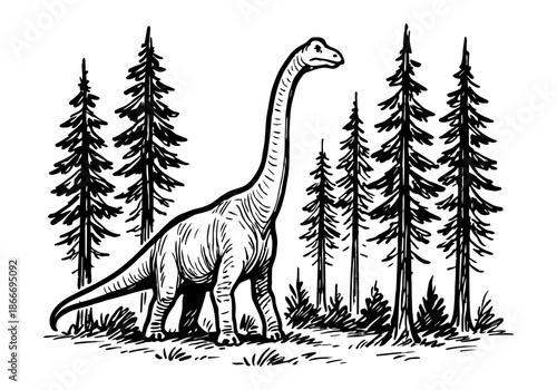 Brachiosaurus hand drawn simple sketch vector illustration