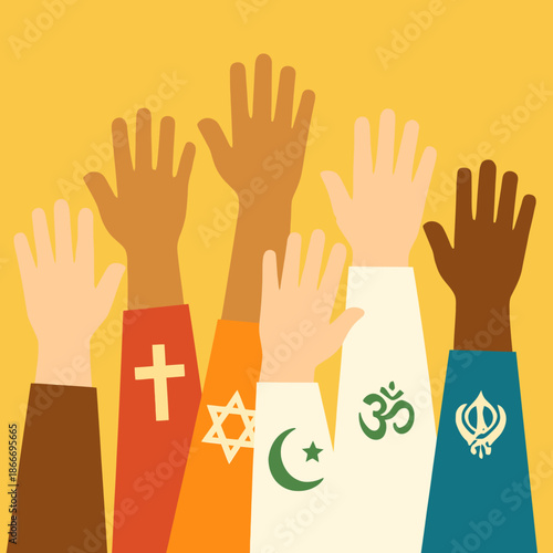 Diverse Raised Hands Symbolizing Unity Against Islamophobia