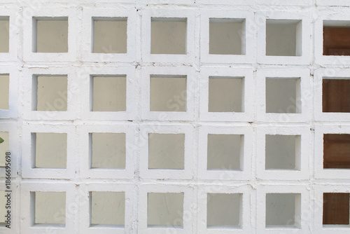 White brick walls with square holes. Minimal Architectural background. Modern industrial.