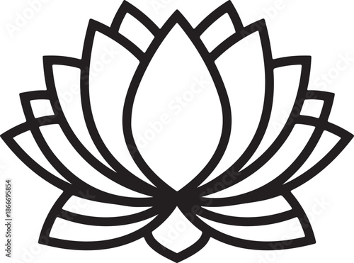 Peaceful zen lotus flower coloring page featuring clean black line art and balanced symmetry