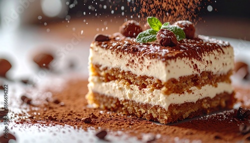 Wallpaper Mural Delicious Tiramisu Dessert with Cocoa Powder and Mint Garnish. Torontodigital.ca