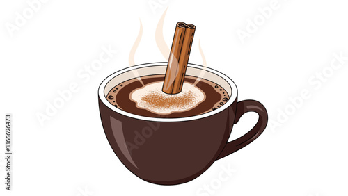 Aromatic Spice: Cinnamon Stick in Hot Chocolate, Vector Illustration