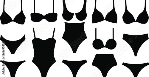 Black Silhouettes of Lingerie and Swimwear