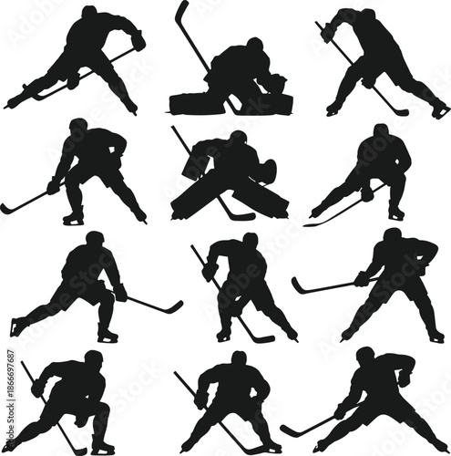 Hockey Player Silhouettes in Action
