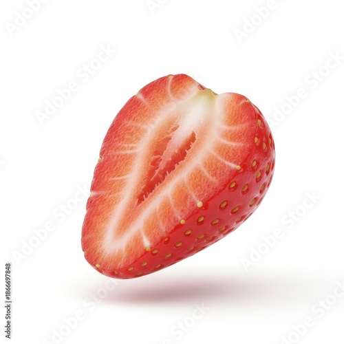 Fresh Strawberry Halved, Isolated on White Background - Healthy Food Concept