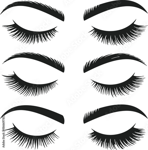 Six Pairs of Closed Eyes with Thick Eyelashes and Eyebrows