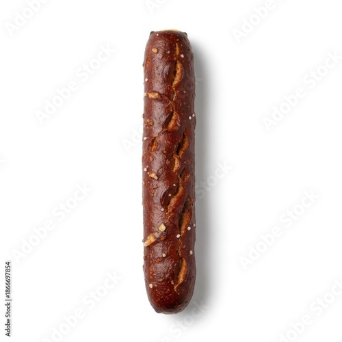 Artisan Pretzel Stick with Salt Crystals on White Background