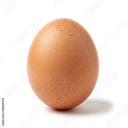 Single brown egg on white background, minimalist food concept