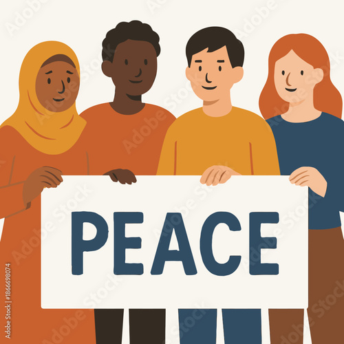 Diverse Group Holding Peace Banner Against Hate