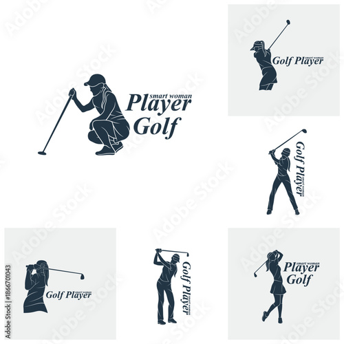 Set of Silhouette Golf Women Player Template Illustration. Golf Player logo design vector