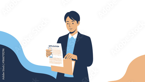 Man in Suit Holding Application Document, Job Application Process Concept